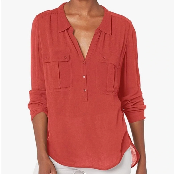 AG Adriano Goldschmied Lightweight Rayon Henley Blouse​​​​ - Picture 1 of 8
